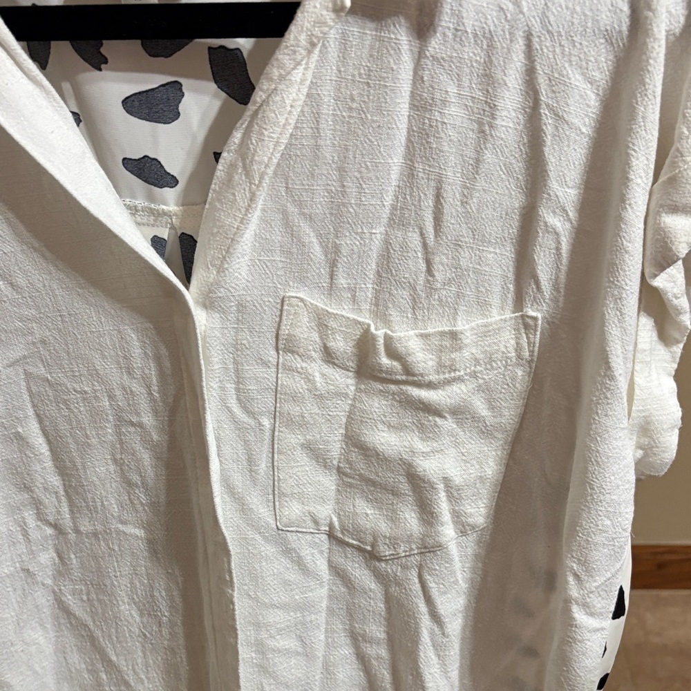 Umgee White Button Down Shirt with Black Polka Dots - Picture 8 of 9
